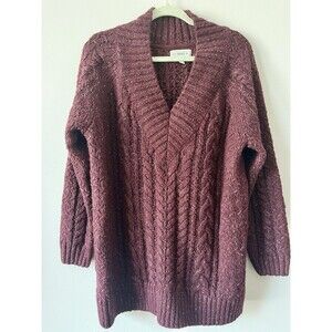 FatFace Burgundy Cable Knit Sweater Flecked Cozy V-Neck Women's US 12